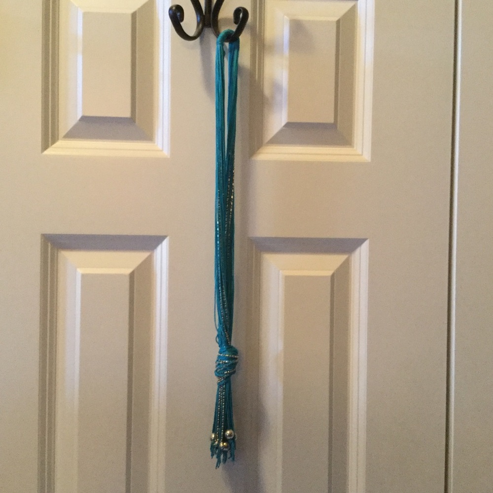 Long Teal and Silver Necklace